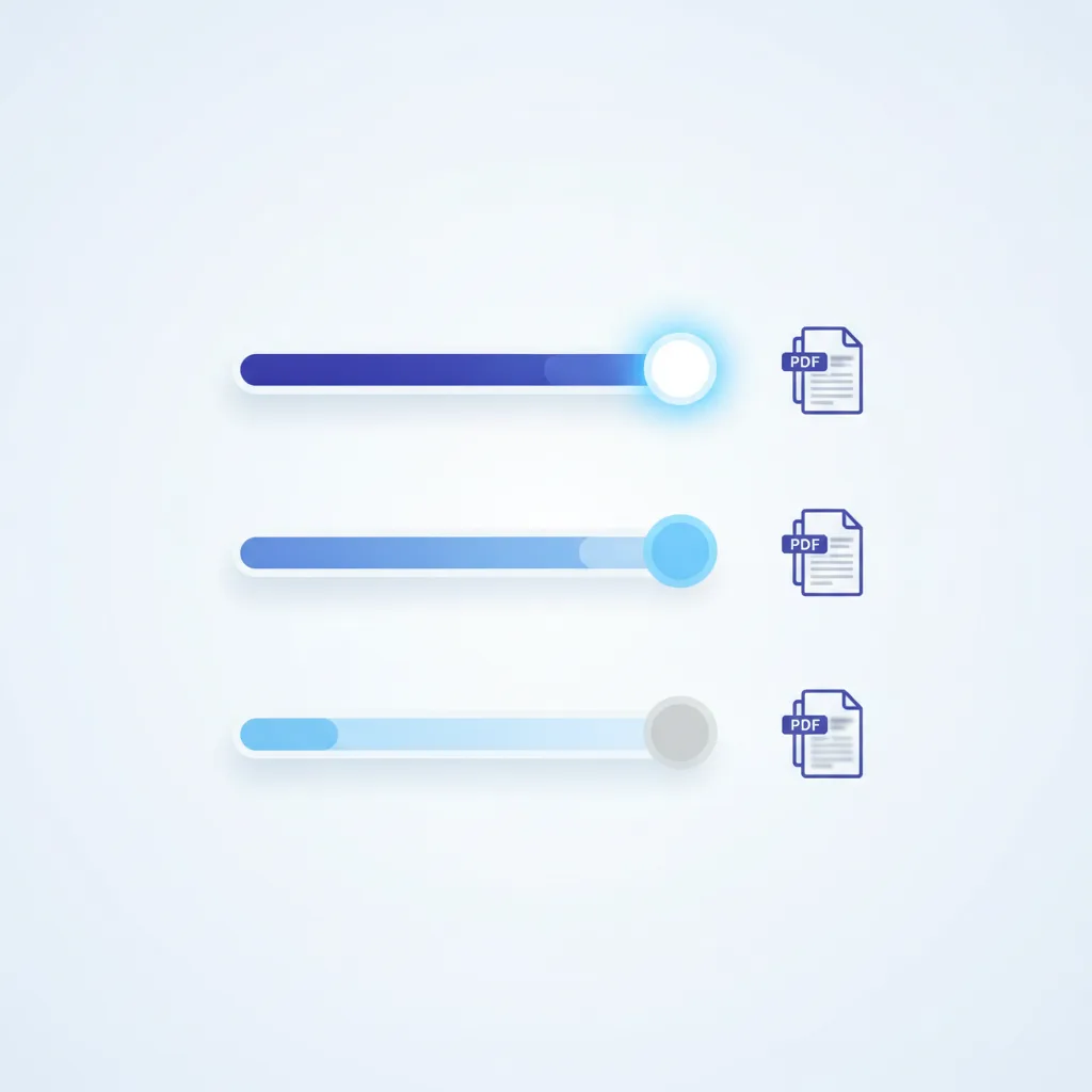 Three quality settings for JPG to PDF conversion: HD, medium, and compressed