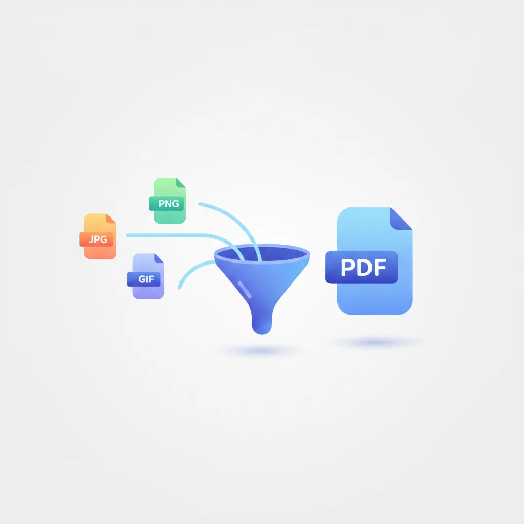 JPG and PNG image icons merging into a single PDF document
