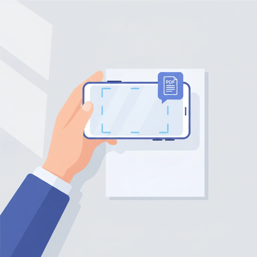 Smartphone held above a document with camera alignment guides
