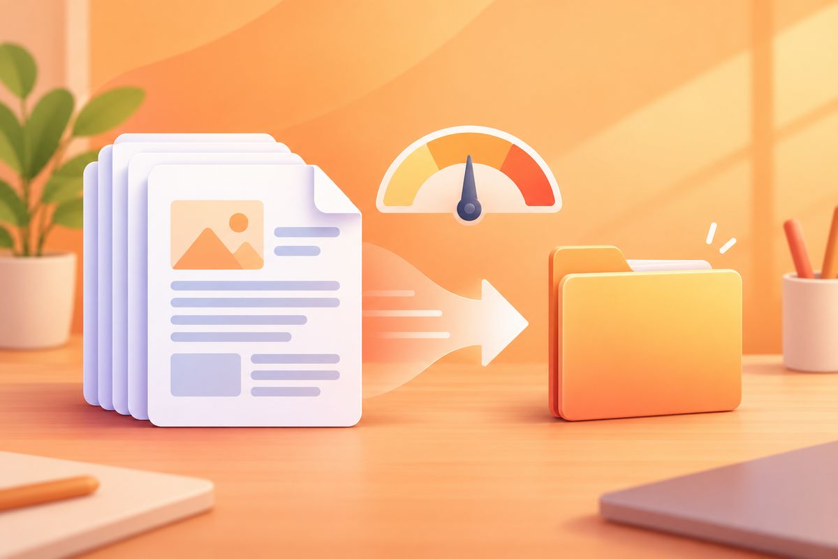 Illustration of a multi-page PDF compressed to 500 KB