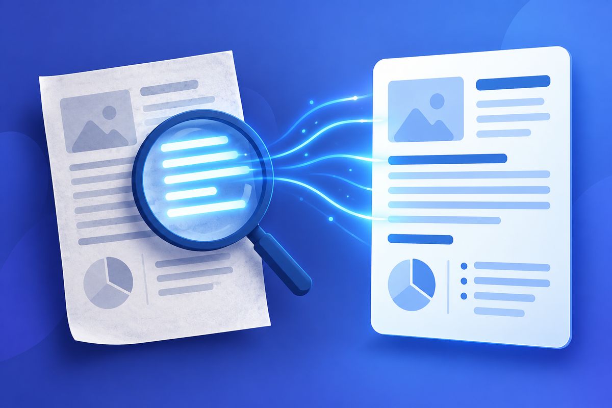 Illustration of OCR converting a scanned PDF to text