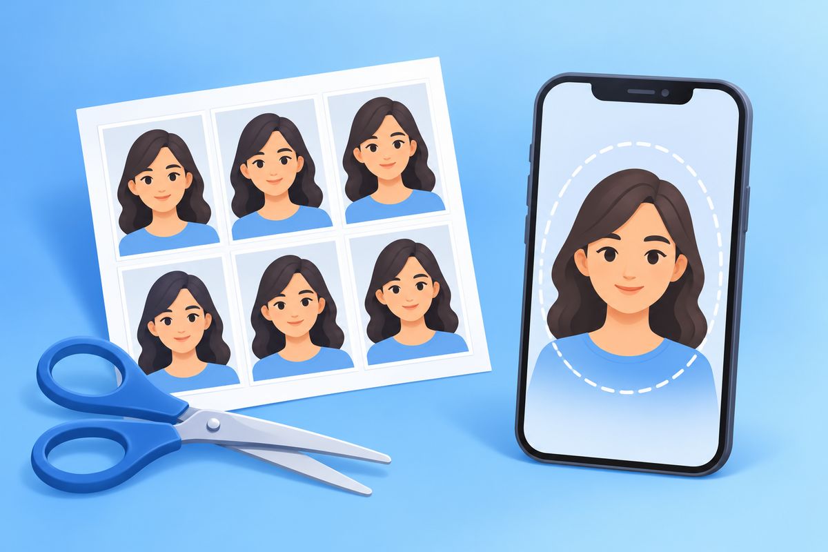 Illustration of a passport size photo print sheet made on a phone