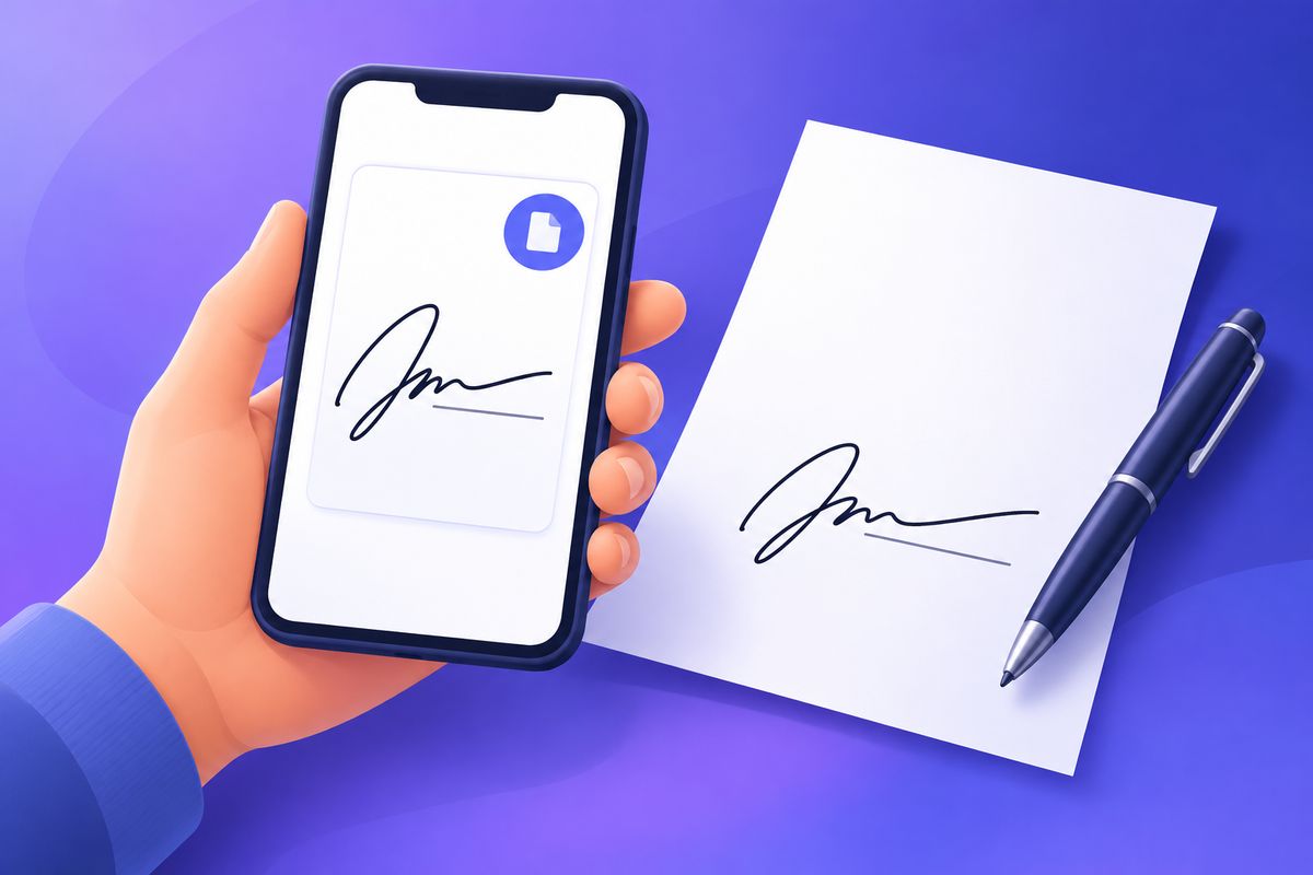 Illustration of a handwritten signature photographed and resized on a phone
