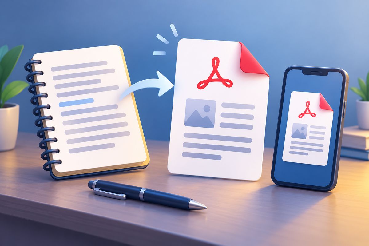 Illustration of text converted into a PDF document